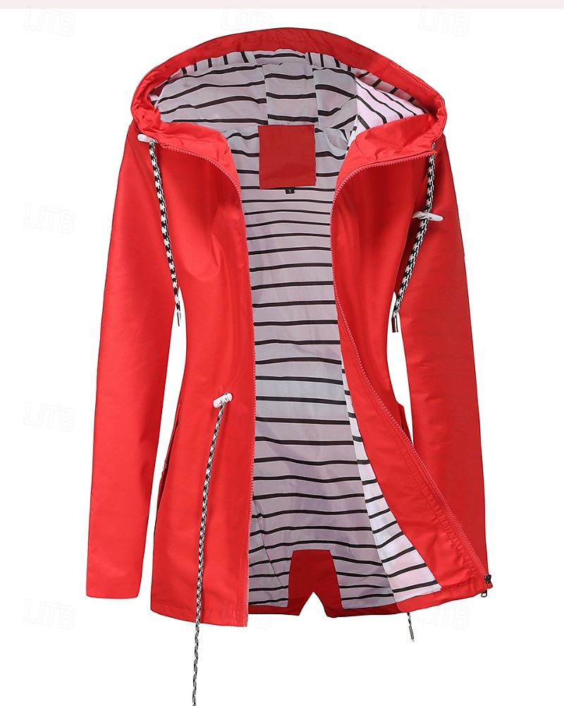 Women's Trench Coat Warm Comfortable Zipper Pocket Fashion Outdoor Plain Holiday Going out Zipper Regular Hooded Regular Fit Long Sleeve Outerwear Black Red Green Fall Winter 2025 - $31.99 –P3