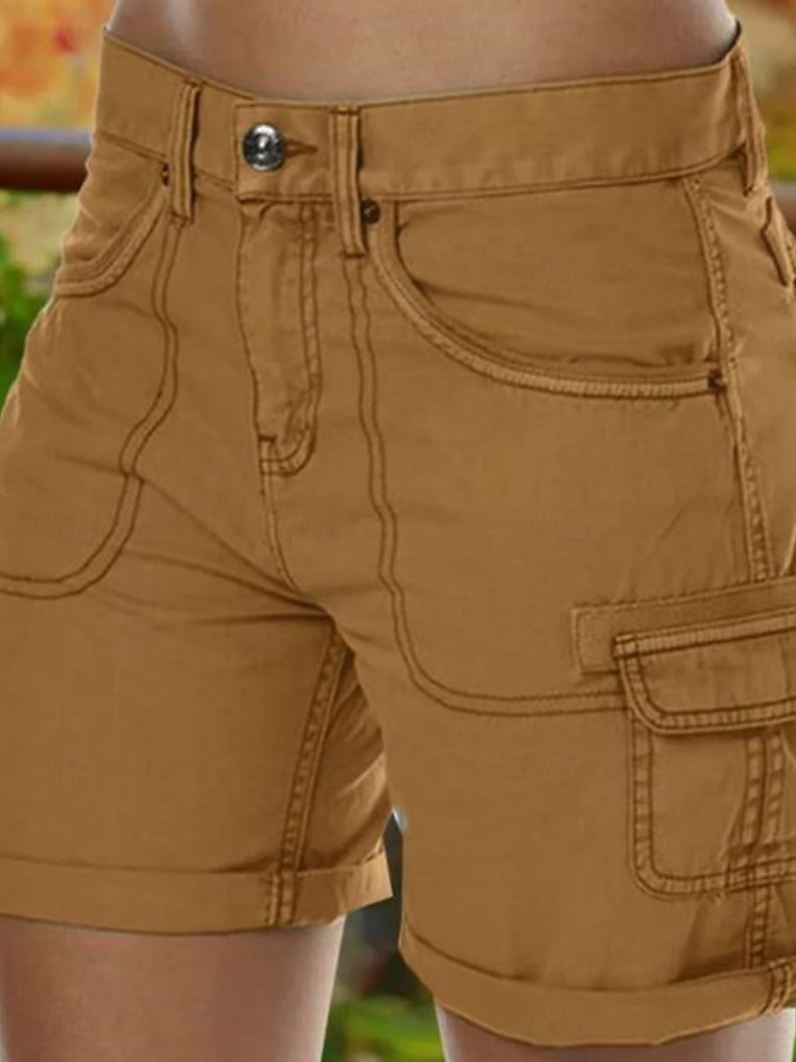 Dame kinesisk Shorts Grunnleggende Fritid Kort Middels midje عادي Lomme Komfort Utendørs Mikroelastisk Feriereise Gate Daglig Svart Lilla Grønn Kakifarget Sommer Normal 2025 - $31.99 –P6