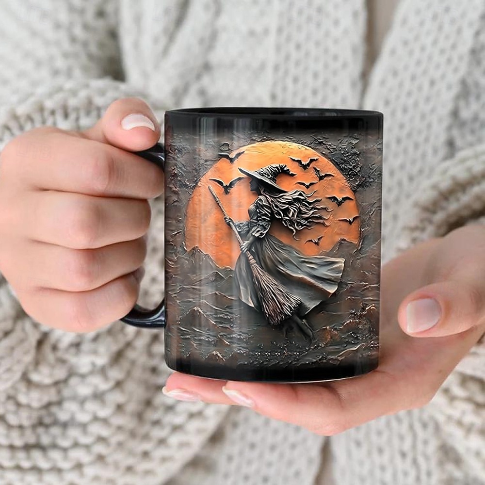 Halloweenský dárkový hrnek, keramický hrnek na kávu s čarodějnickou tématikou 330 ml/12 oz, strašidelný halloweenský hrnek pro ženy, přátele, milovníky wiccanské inspirace, vánoční dekorace nebo dárek 2025 - $12.99 –P9