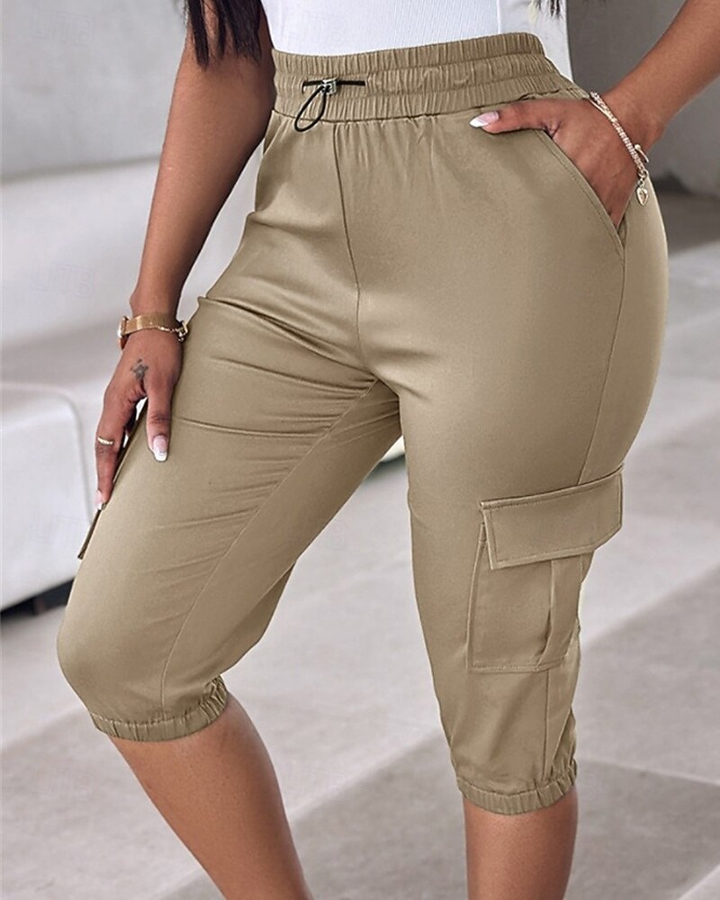 Dam Cargo-shorts Capribyxor Mode Streetwear Vadlängd Naturlig Solid färg Ficka Elastisk midja Bekväm Microelastisk Sport & Utomhus Dagliga kläder Vin Svart Rodnande Rosa Armégrön Sommar Vår Normal 2025 - $26.99 –P2