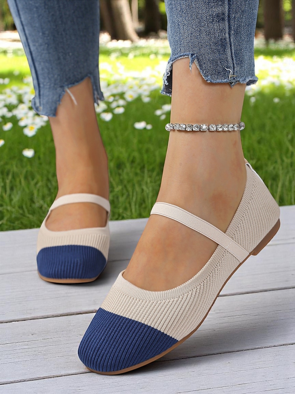 Zweifarbige Damen-Ballerinas aus Strick mit Riemen – atmungsaktive, lässige Mary-Jane-Schuhe für den Alltag, Spaziergänge und Frühlingsausflüge 2025 - $19.99 –P4