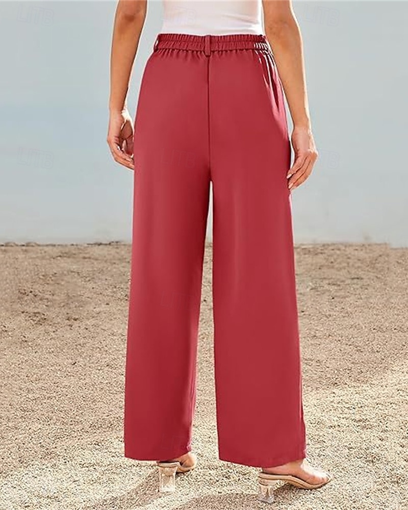 Dam Brett skaft Byxor Streetwear Ledigt Fullängd Hög midja Ensfärgat Ficka Mateial som andas Mjuk Microelastisk Semester Gata Dagliga kläder Svart Röd Brun Kaki Vår Höst Normal 2025 - $19.99 –P9
