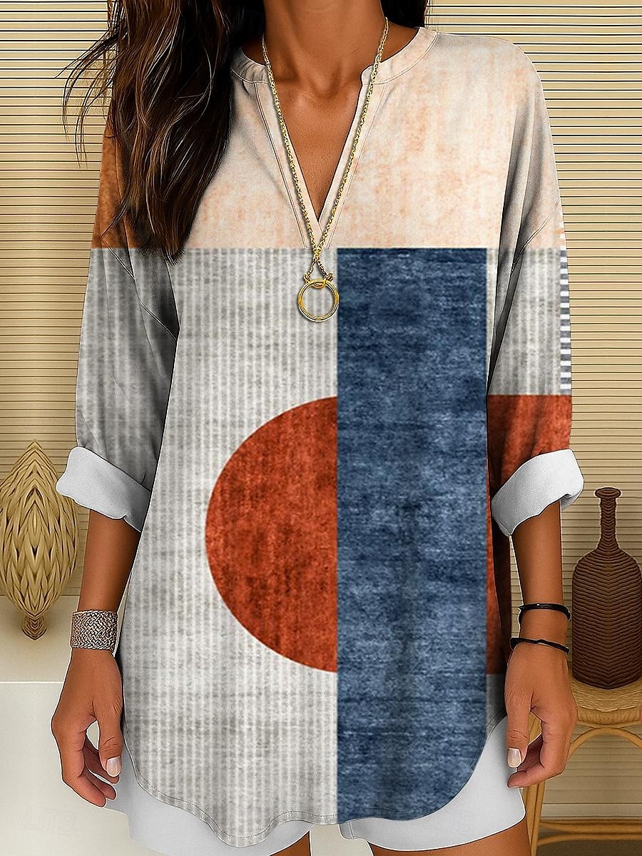 Blouse Femme Manches Longues Tops Tunique Graphique Géométrique Pois Élégant Style Col V Classique Tops Quotidien Vacances Imprimé Jaune Rouge Bleu Violet Orange Été Printemps de 2025 ? $24.99 –P1