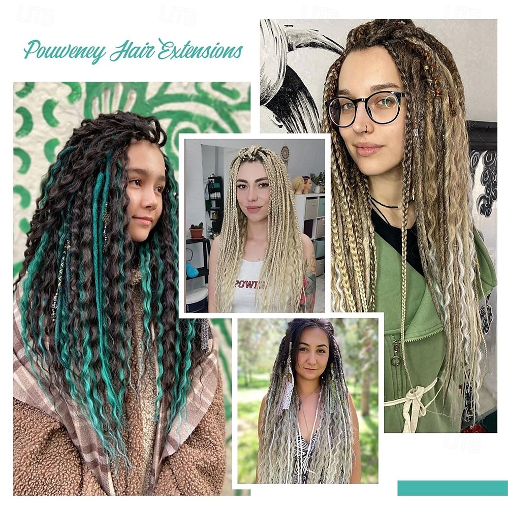 24 Inch 3 In 1 Dreadlock Extensions Sets 30 Strands Mixed Ombre Blue Synthetic SE Dreads Extensions 100% Handmade Soft Single Ended Curly Boho Wavy Dreads for Girls 2025 - $58.99 –P8