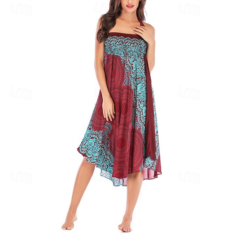 Mujer Falda Línea A Columpio Casual Boho Maxi Alta cintura Faldas Floral Estampado Microelástico Vacaciones Festivos Blanco Vino Azul Real Verde Oscuro Verano Poliéster 2025 - $20.99 –P5