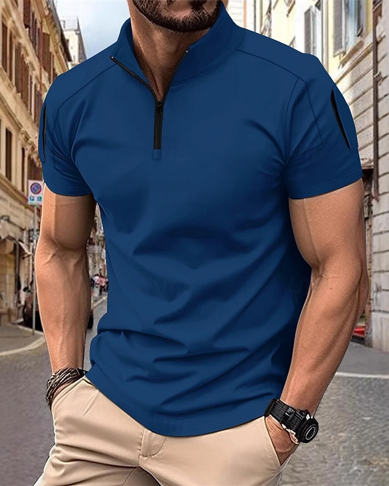 Per uomo Polo con zip a un quarto Maglia da golf Casuale Lavoro Zip a un quarto Manica Corta Essenziale Moderno Semplice Cerniera Estate Vestibilità regolare Bianco Rosa Blu marino Azzurro cielo del 2026 a $20.99 –P8