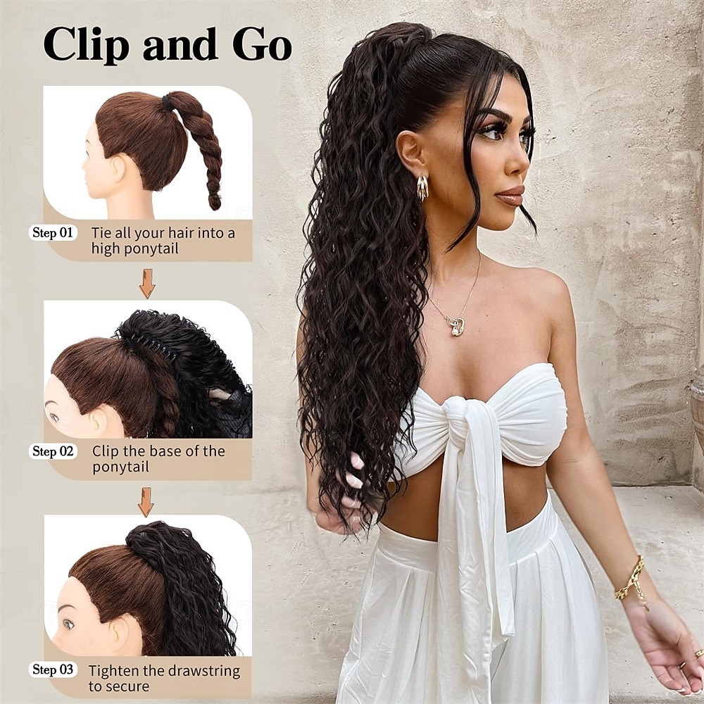 Ponytail Extension Claw Clip Ponytail Extension 26 Inch Long Dark Brown Curly Clip in Pony Tails Hair Extensions Synthetic Layered Fluffy Hairpieces for Women 2026 - $19.49 –P8
