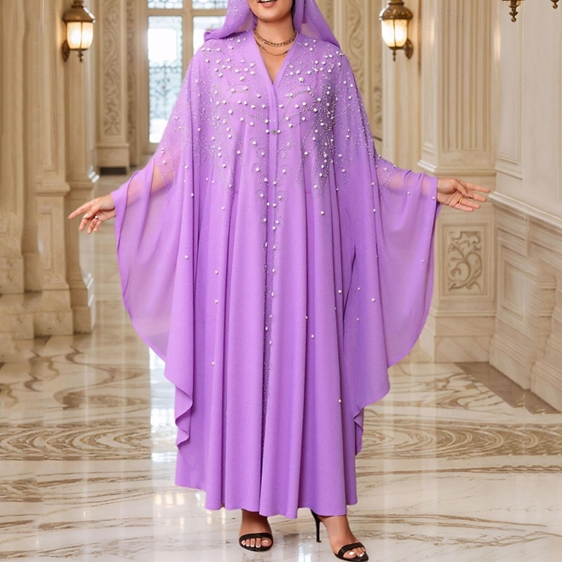 Damen Langes Kleid Maxikleid Freizeitkleid Boho-Kleid Westernkleid Mode Muslim Outdoor Party Ferien Normale Passform Einfach Langarm Mit Kapuze Weiß Purpur Hellgrau Frühling Herbst 2025 - $26.99 –P5