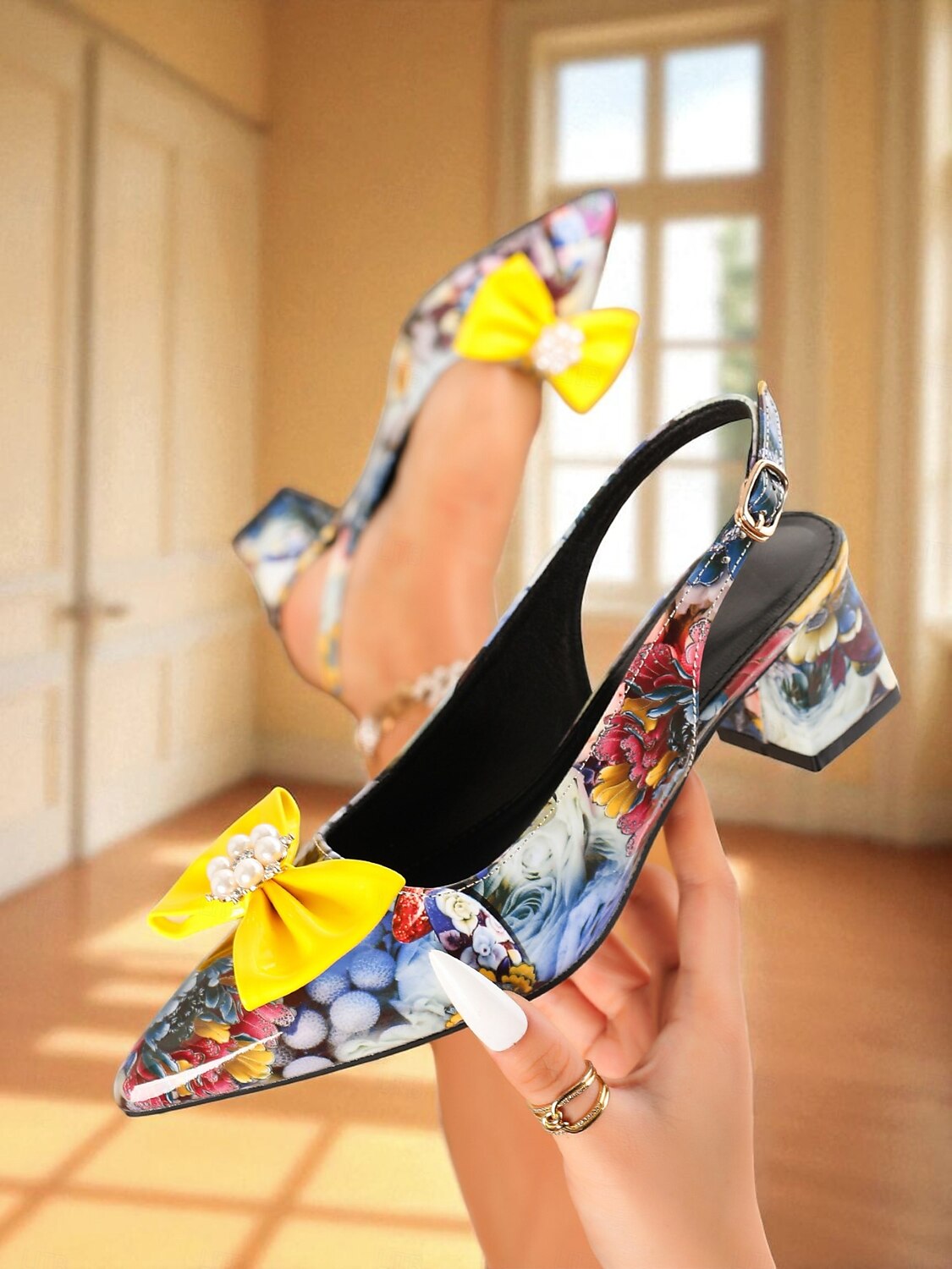 Escarpins à bride arrière fleuris pour femmes avec nœud en perles – talons carrés à bout pointu colorés pour le thé de l'après-midi, les mariages dans le jardin et les tenues d'inspiration vintage des années 1950 de 2025 ? $42.99 –P7