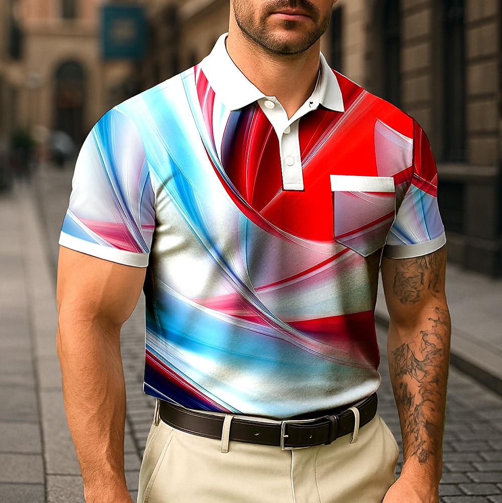 Per uomo Polo Casuale Sportivo Collo ripiegato Manica Corta Moderno Tempo libero Linea Tasca Bottoni Estate Rosso rubino Rosso Polo del 2025 a $20.99 –P1