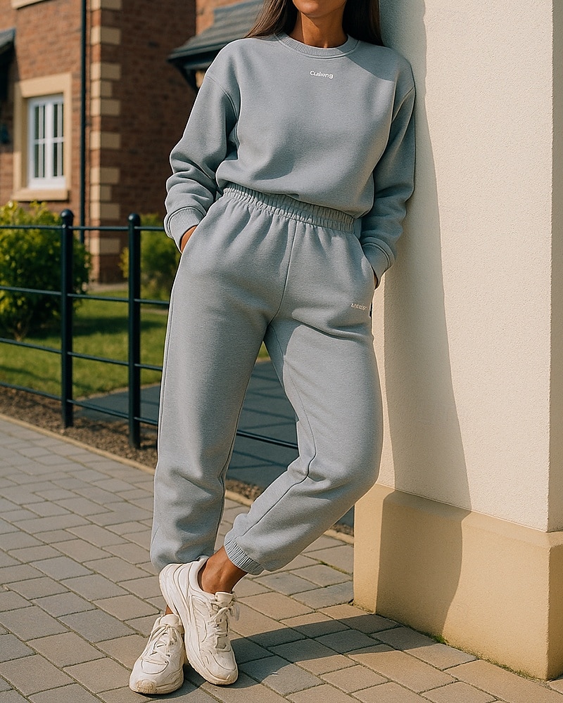 Жен. Спортивный костюм Штаны Свитер-свитшот Карман Однотонный Наборы одежды Весна Белый Темно-серый Тренажерный зал Тренировки Бег С защитой от ветра Длинный рукав Спорт Спортивная одежда 2025 - $31.99 –P1