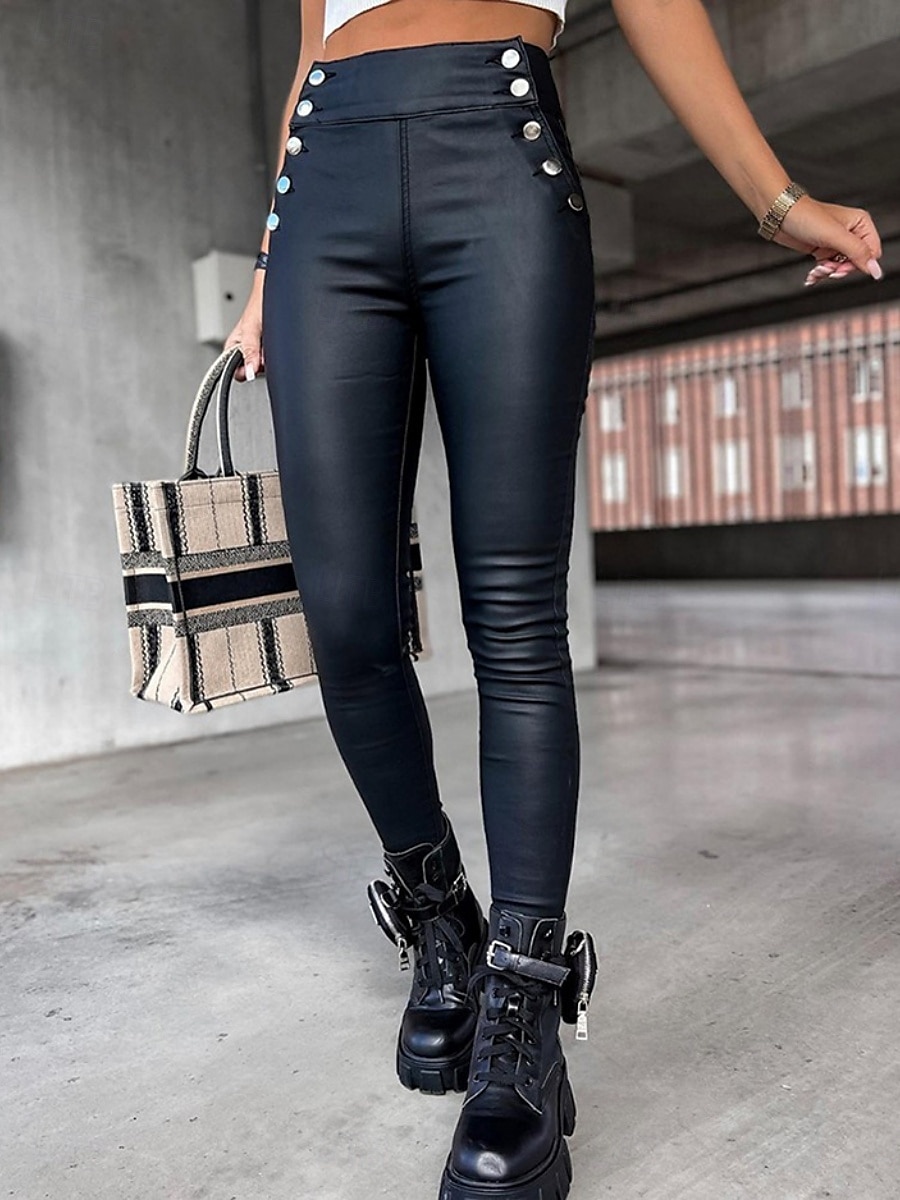 Per donna Pantaloni di pelle Leggings Moda Streetwear Lunghezza intera Vita Alta Semplice Comodo Morbido Confortevole Micro-elastico All'aperto Streetwear Vinaccia Nero Cachi Estate Primavera Aderente del 2025 a $29.99 –P2