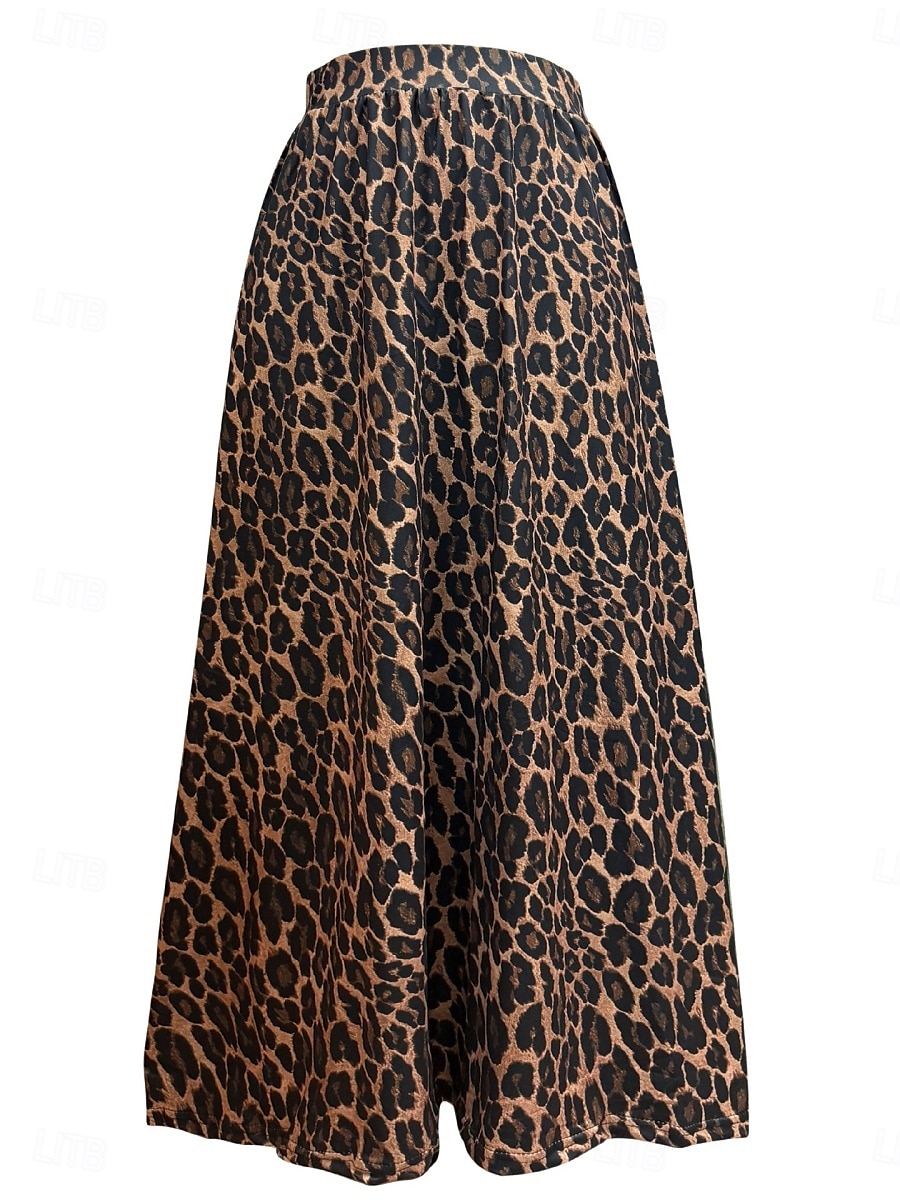 Dam Kjol A-linje Mode Ledigt Maxi Hög midja Kjolar Leopard Mönster Microelastisk Gata Dagligen Leopard Sommar Polyester 2025 - $27.99 –P2