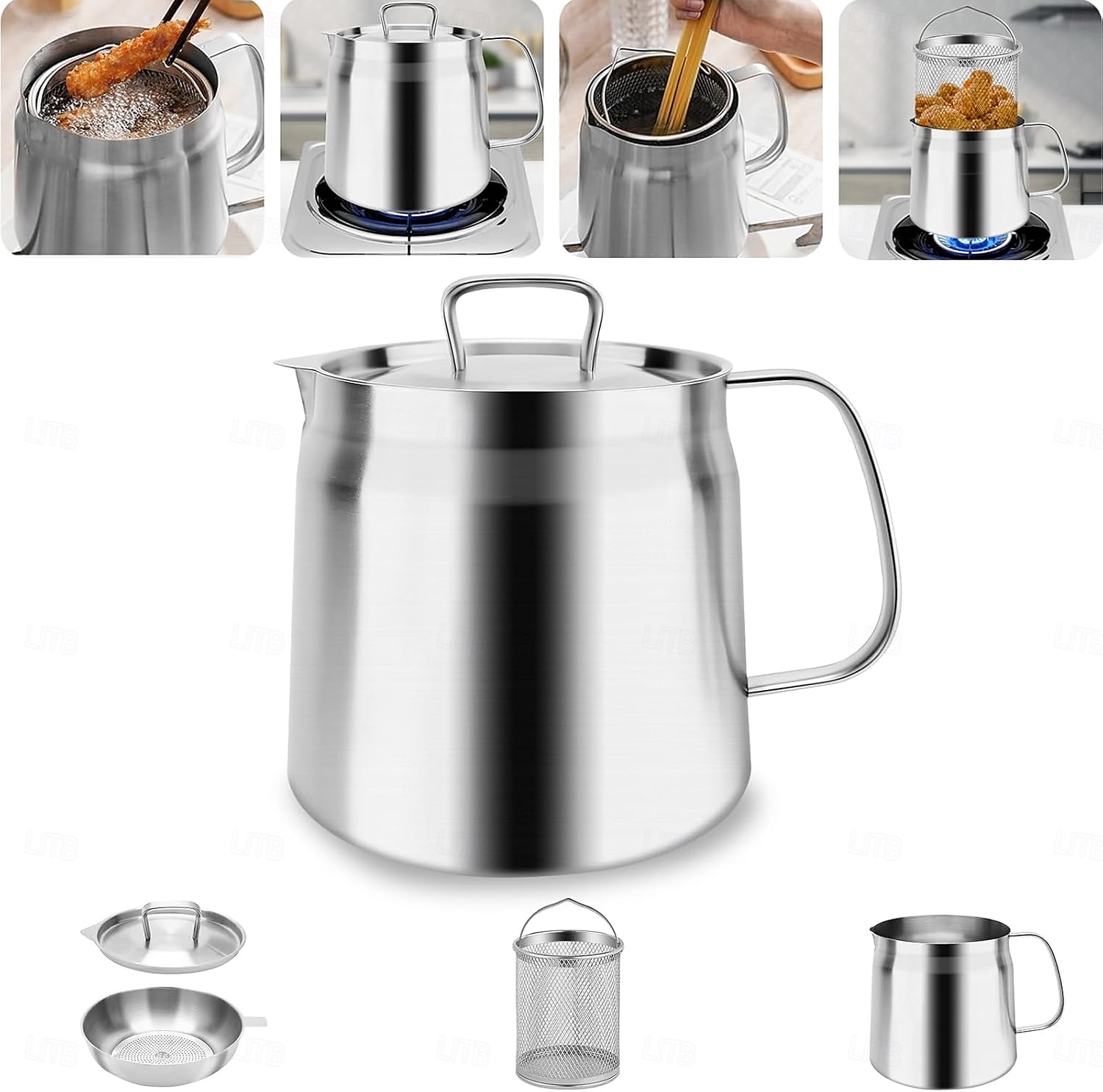 Panela de óleo de aço inoxidável 304 de 1,5 l/2 l com filtro, recipiente de gordura essencial para fritura profunda, filtro de óleo versátil de grande capacidade e multifuncional para fritar, ferver e de 2025 por $33.99 –P1