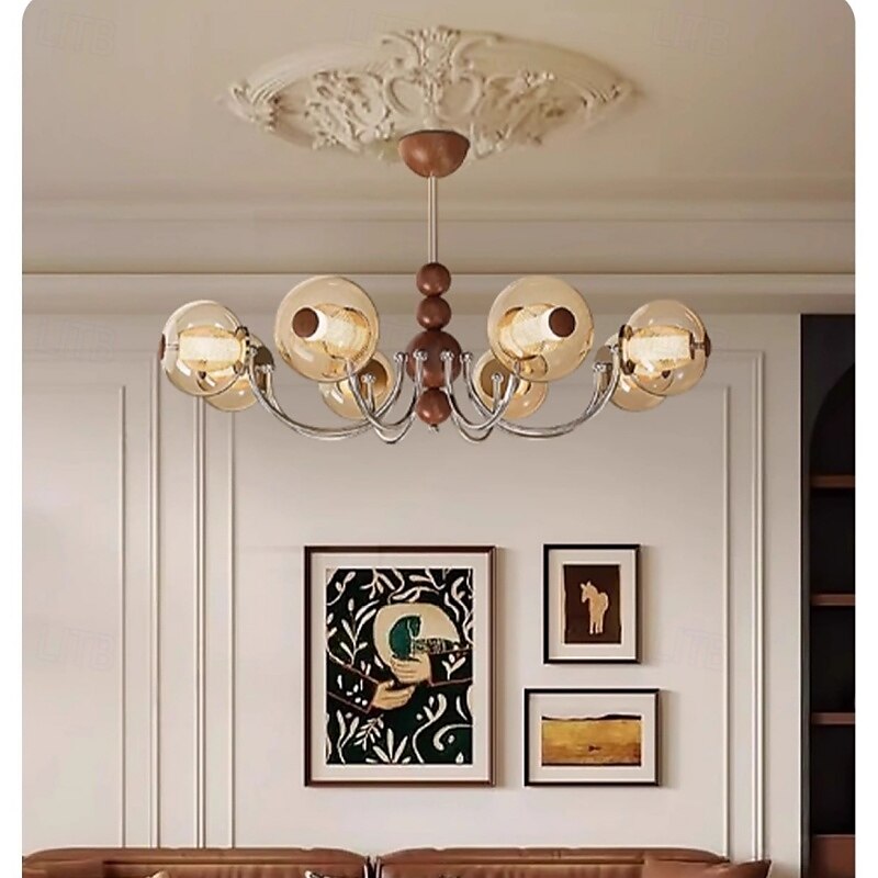 French Mid - Century Wood & Glass Chandelier, American Retro, Multi - Room Elegance 2025 - $906.29 –P8