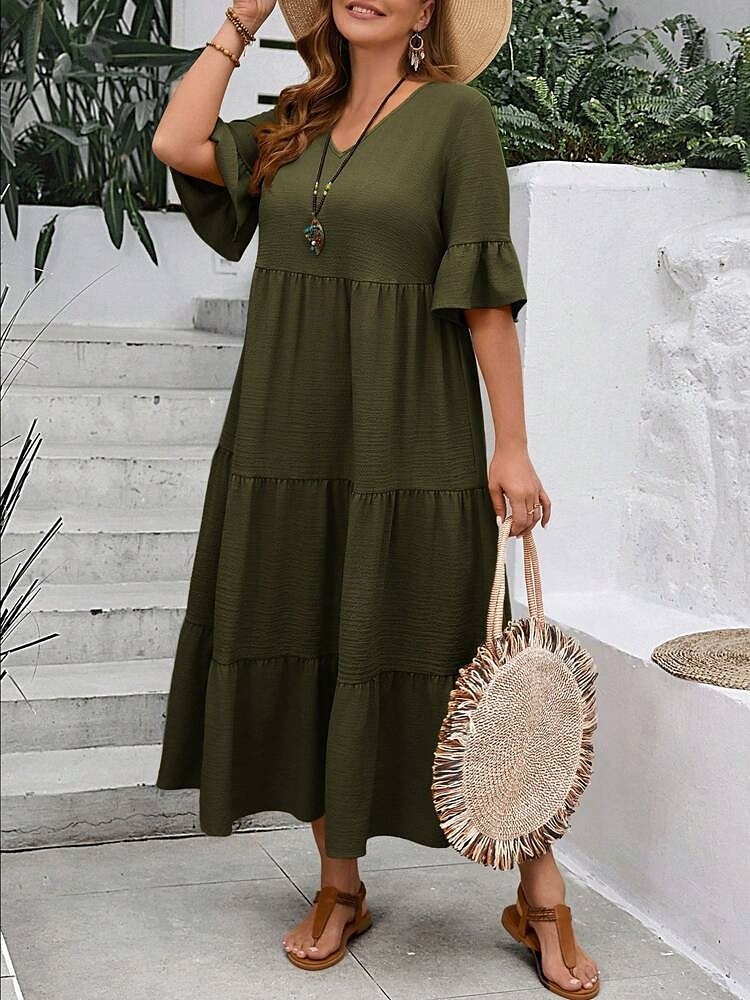 Women's Maxi Dress A Line Dress Vacation Casual Beach Daily Holiday Date Plain Half Sleeve V Neck Navy Black Ivory Yellow Summer 2025 - $39.99 –P10