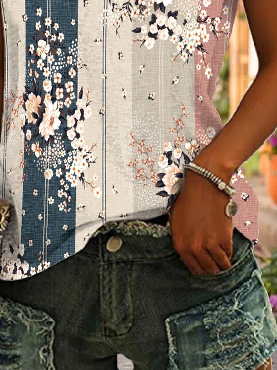 Femmes Débardeur caraco Fleuri Graphique Rayé ancien Quotidien Élégant Sans manches Col en V Hauts Réguliers Quotidien Sortir Tenue de plage Imprimé Rose poussiéreuse Été Printemps de 2025 ? $17.99 –P3