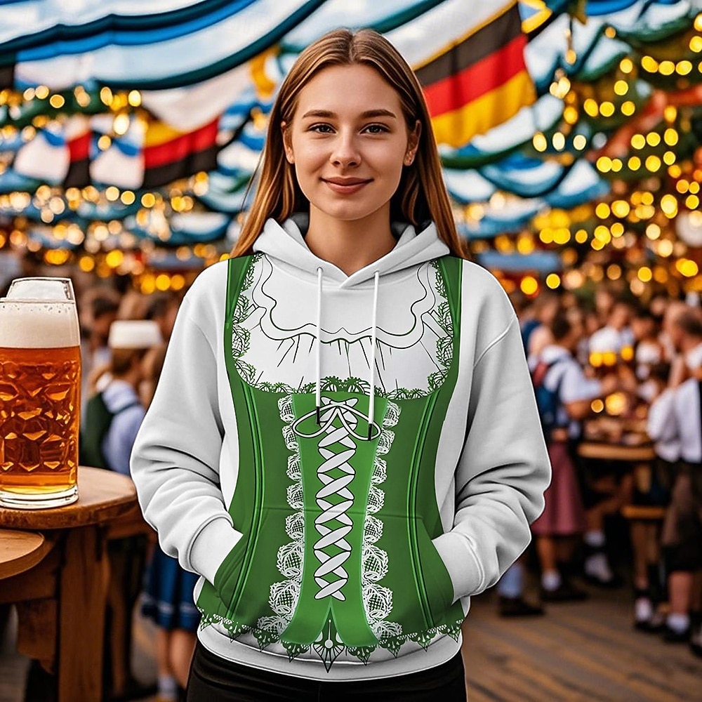 Pivo Oktoberfest Kapuce Tisk Přední kapsa Grafika Pro Dámské Dospělé Karneval Pivo Oktoberfest 3D tisk Dovolená Párty 2025 - $29.99 –P2