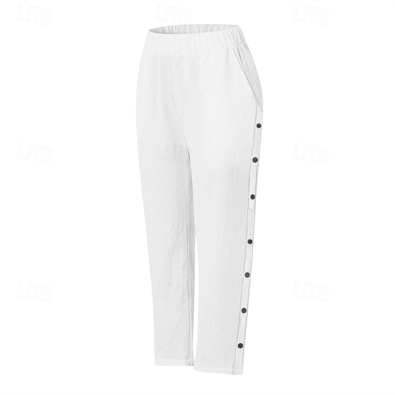 Damen Hose aus Baumwollleinen Abgeschnittene Hose Mode Lässig Knöchellang Mittlere Taille Einfach Elastischer Bund Atmungsaktiv Bequem Straße Alltagskleidung Ausgehen Schwarz Weiß Marineblau 2025 - $25.99 –P2