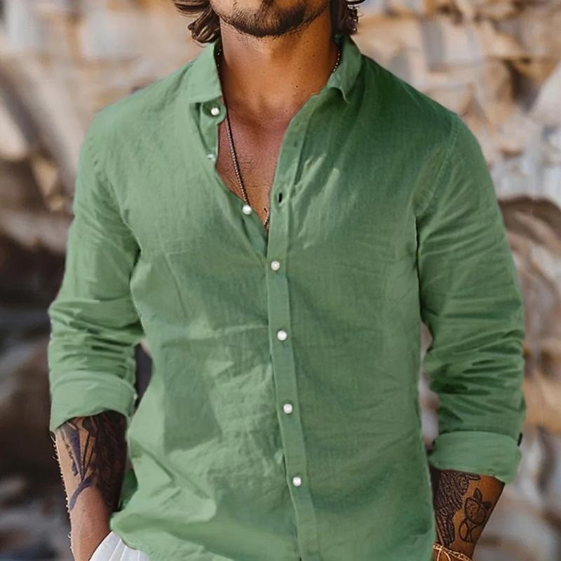 Herren Hemd Leinenhemd Sommerhemd Strandbekleidung Knopfhemd Einfach Urlaub Täglich Weiß Rosa Marineblau Blau Langarm Umlegekragen Sommer Frühling & Sommer Bekleidung 2026 - $25.99 –P10