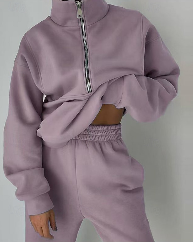 Damskie Spodnie dresowe Dres polarowy Góra ścieżki Zamek 2-częściowa Solidne kolory Rozpinana bluza i spodnie dresowe Zestawy odzież Jesień Leśna zieleń Granatowy Siłownia Sportowy Bieganie Keep Warm 2026 - $31.99 –P19