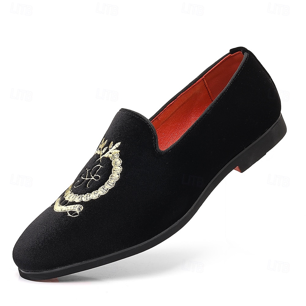 2026年 刺繍入りの紋章が入ったメンズ バーガンディ ベルベット ローファー - 結婚式、宴会、お祝いの席にぴったりのスリッポン パーティー ドレスシューズ  コレクション – $42.99 –P2
