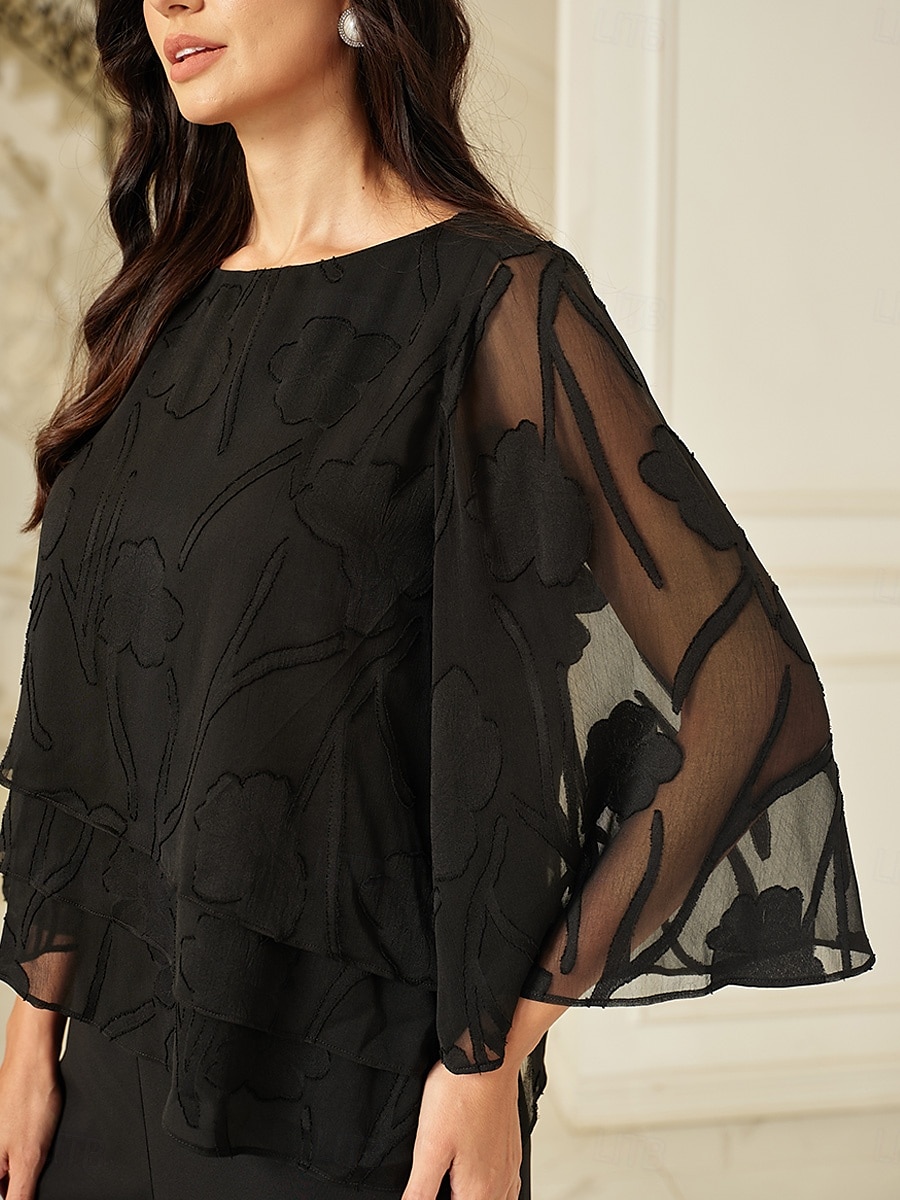 Dames Kanten overhemd Blouse Geklede topjes Chiffon-topjes Effen Kleur Bloemig Grafisch Elegant Stijlvol Basic Halve mouw Flutter mouw Boothals Normale tops Bruiloft gast Werk Dagelijks Asymetrische 2025 - $59.99 –P2