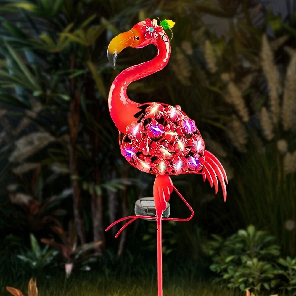 Lampă solară de grădină cu LED-uri, tip flamingo, impermeabilă IP65, cu formă de statuie metalică flamingo, decorațiuni de grădină în aer liber pentru nuntă, peluză, iaz, grădină, iluminat peisagistic 2025 - $27.99 –P5
