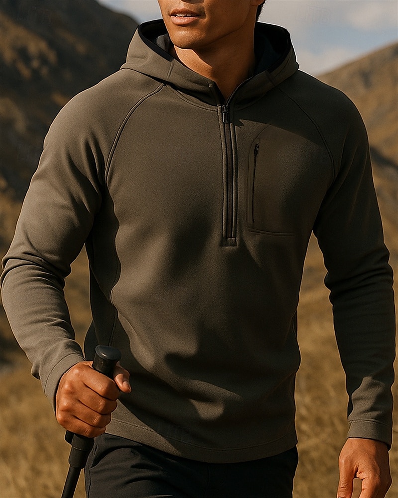 Per uomo Felpa Polo cima dell'escursionismo Manica Lunga Con Cappuccio Maglietta Top Esterno Traspirante Asciugatura Rapida Leggero Zip a un quarto Poliestere Nero Verde militare Tennis Golf Corsa del 2025 a $35.99 –P3