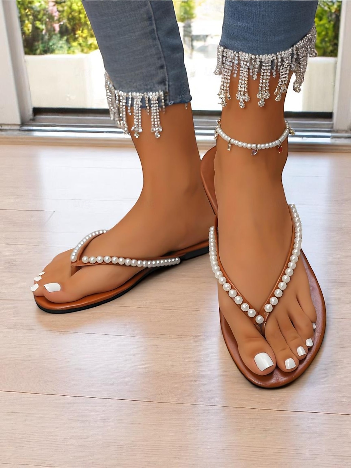 Women's Pearl Embellished Flip Flop Sandals - Casual Chic Thong Flats for Daily Outings and Summer Dates 2026 - $18.99 –P3