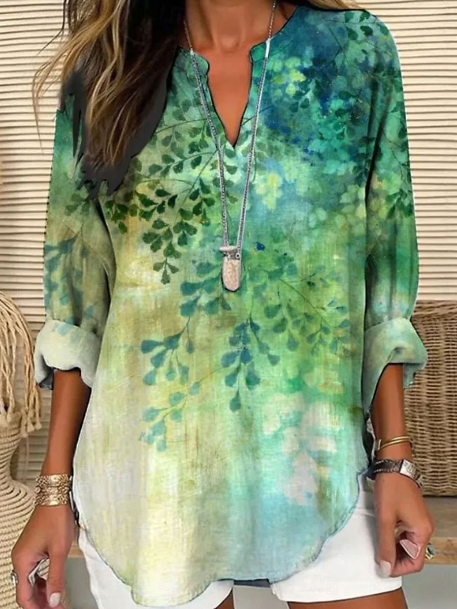 Dame Bluse Blomstret Grafisk Elegant Stilfull Langermet V-hals Vanlige topper Daglig Ferie Trykt mønster Svart Rød Blå Grønn Vår Høst 2025 - $24.99 –P1