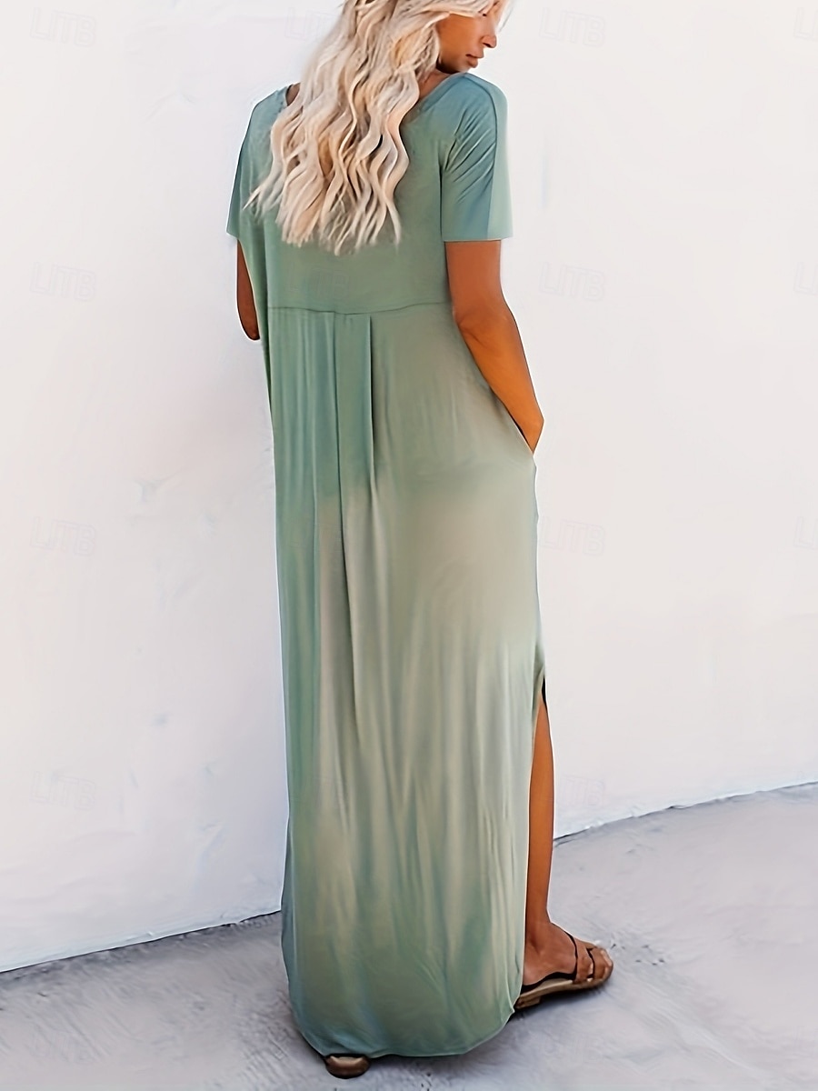 Femmes Robe maxi Robe d'été Occasionnel Quotidien Coupe régulière Uni Manche Courte Col en V Noir Rose Claire Vert Été de 2025 ? $30.99 –P2
