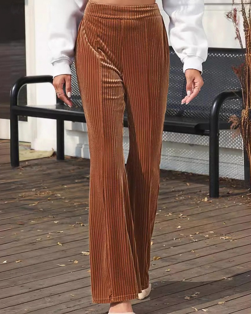Per donna Pantaloni a zampa Pantaloni Eleganti Streetwear Casual Lunghezza intera Naturale Semplice Elastico in vita Comodo All'aperto Confortevole Vacanza Streetwear Marrone scuro Nero Rosa Autunno del 2025 a $19.99 –P2