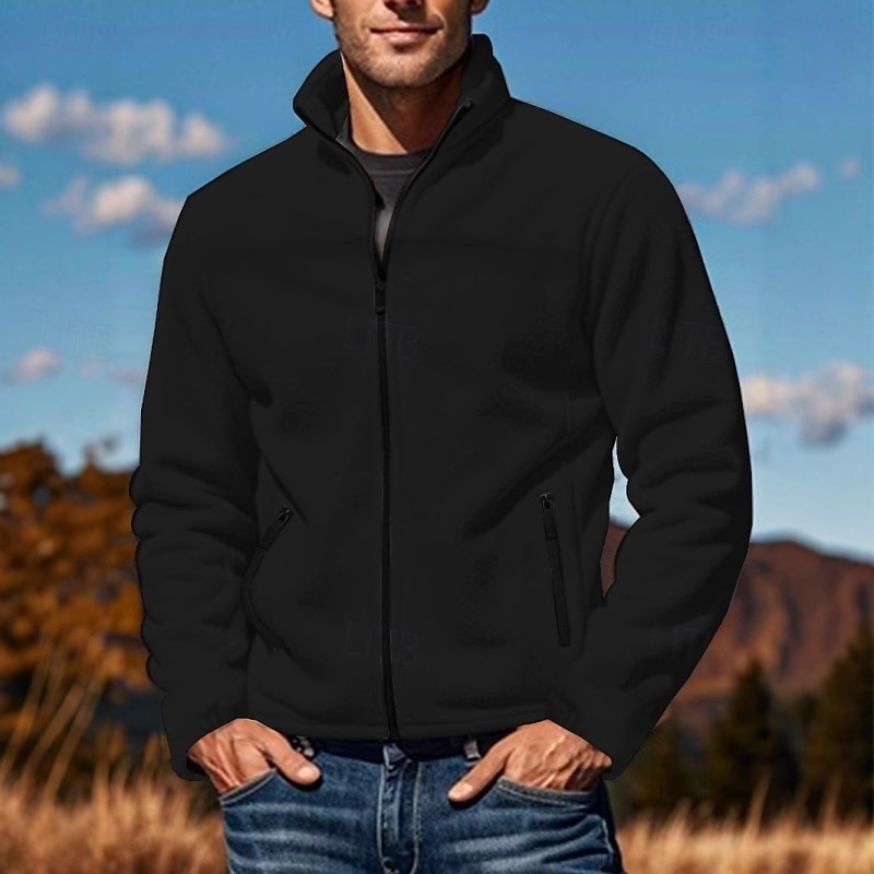 Per uomo Felpa con cappuccio e zip Felpa con zip Felpa con cappuccio in pile Nero Bianco Marrone Grigio Colletto Mao Semplice Con zip Tasca Frontale Sport & Outdoor Casuale Quotidiano Streetwear Cool del 2025 a $40.99 –P4