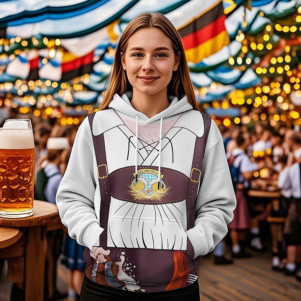Pivo Oktoberfest Kapuce Tisk Přední kapsa Grafika Pro Dámské Dospělé Karneval Pivo Oktoberfest 3D tisk Dovolená Párty 2025 - $29.99 –P1