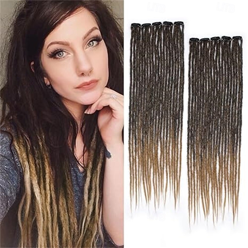 Extensions de cheveux à clipser pour dreadlocks de 24 pouces, 10 clips, 40 brins, synthétiques, faites à la main, souples, pour femmes, 1b/30 de 2025 ? $63.99 –P5