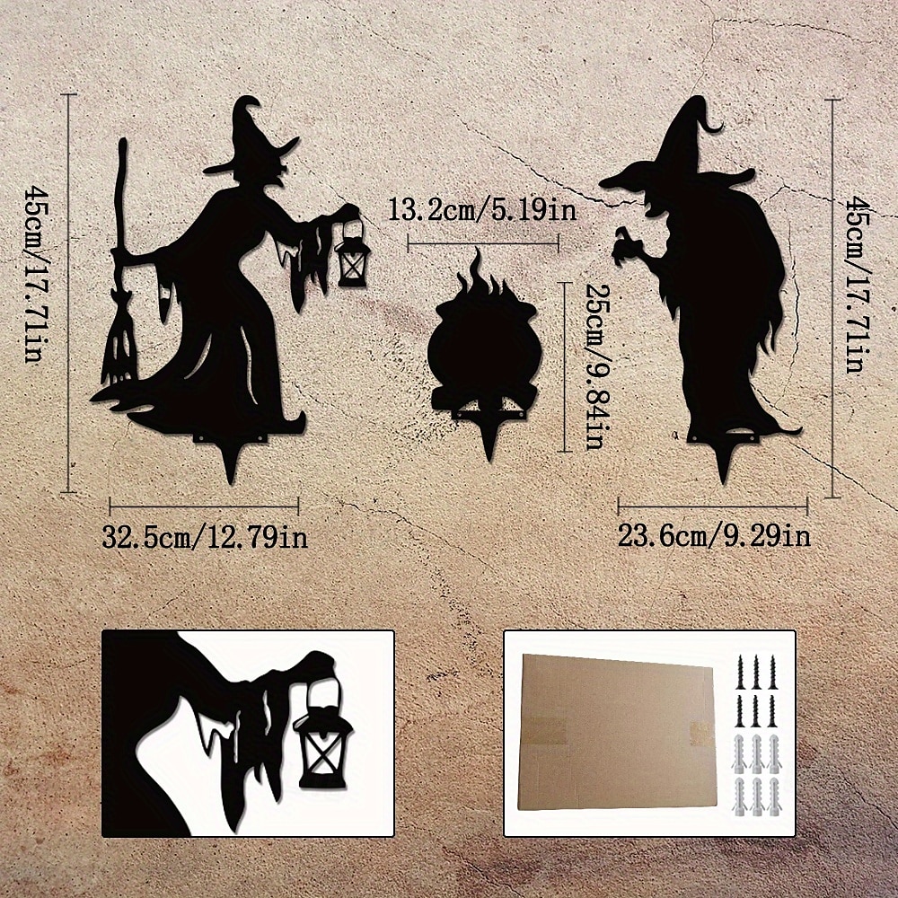 Decorazioni da giardino in metallo con streghe di Halloween festive, 3 streghe spettrali per decorazioni da esterno - picchetti da giardinaggio senza batteria, decorazioni da giardino in metallo del 2025 a $71.99 –P4