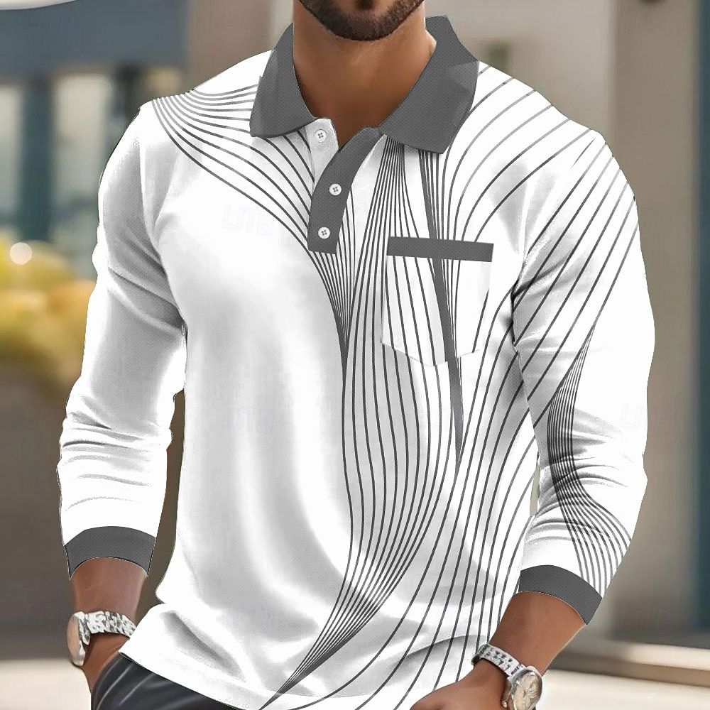 Hombre Geométrico Polo Manga Larga Camisas de polo Camisas con cuello Informal de negocios Negocio Ropa Deportiva Ropa Cotidiana Botones Bolsillo Impresión 3D Primavera Otoño Invierno Rojo Azul 2025 - $21.99 –P6
