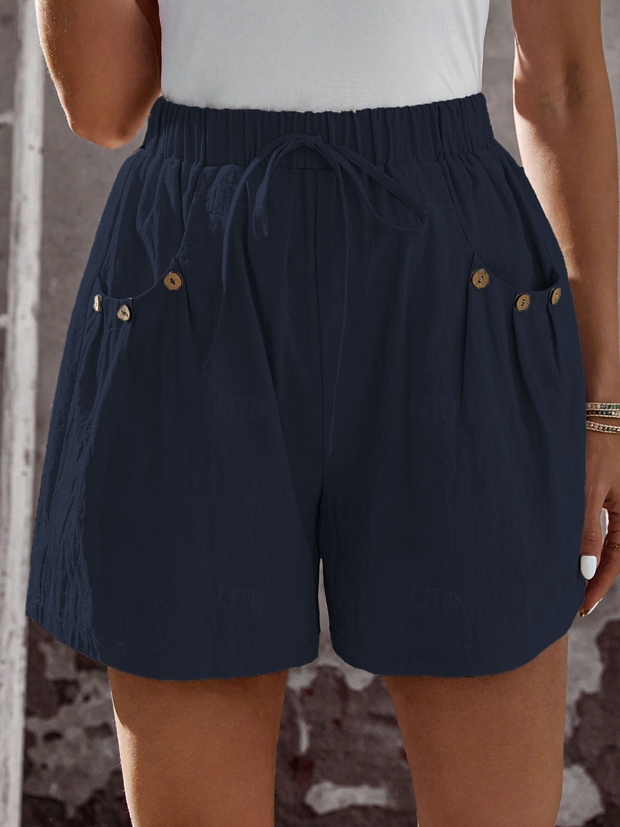 Mulheres chinês Calção Moda Roupa de rua Básico Curto Cintura Alta Tecido Bolsos Cintura elástica Confortável Macio Micro-Elástica Ao ar livre Férias Rua Azul marinho Preto Branco Verão Primavera de 2025 por $17.99 –P4