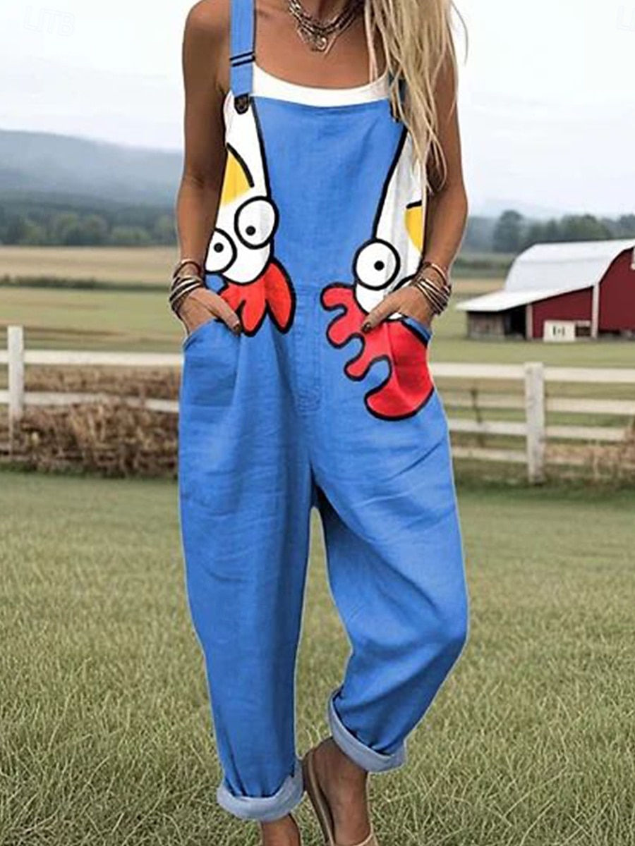 Women's Dungarees Active Floral Sleeveless Drawstring with Pocket Daily Vacation Loose Fit Blue Royal Blue Green Summer 2026 - $45.99 –P2