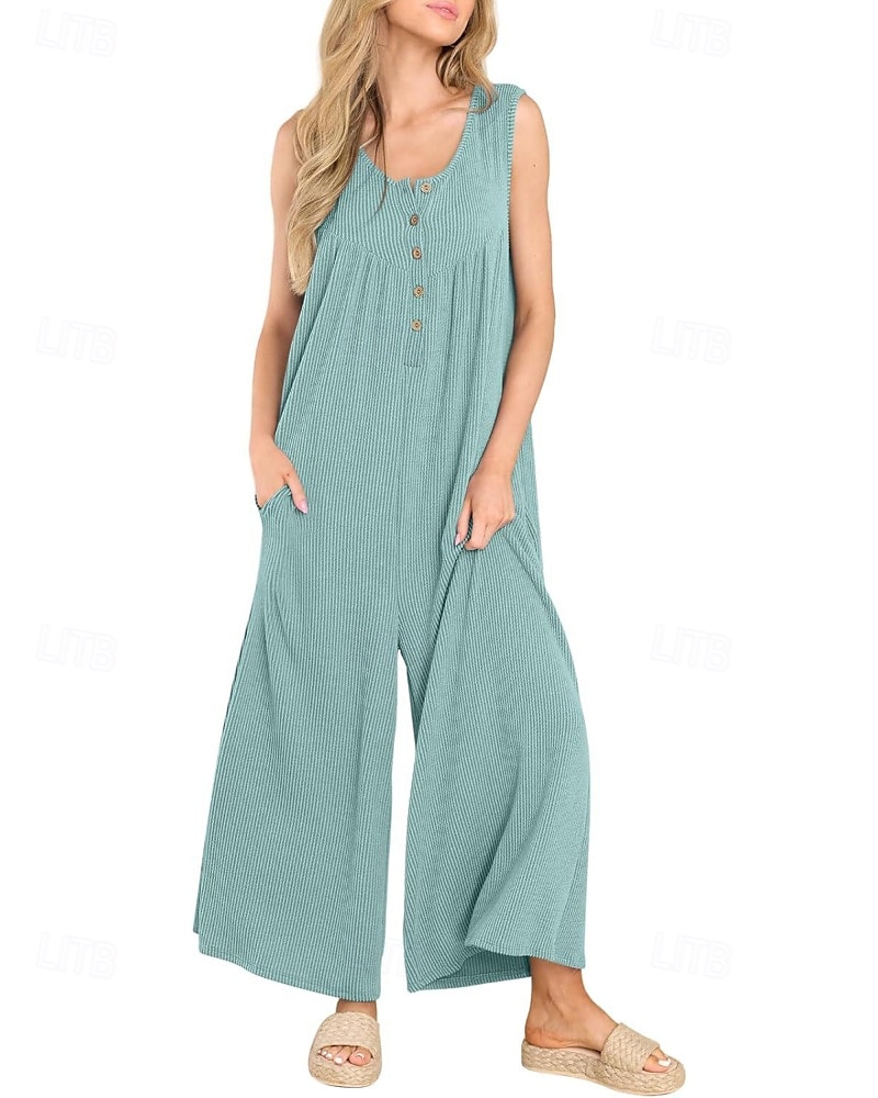 Női Szabályos Jumpsuitek Utcai sikk Tömör szín Ujjatlan U-alakú Gombok Zseb Utca Napi Normál Fekete Sötétkék Medence Nyár 2025 - zł111.96 –P11