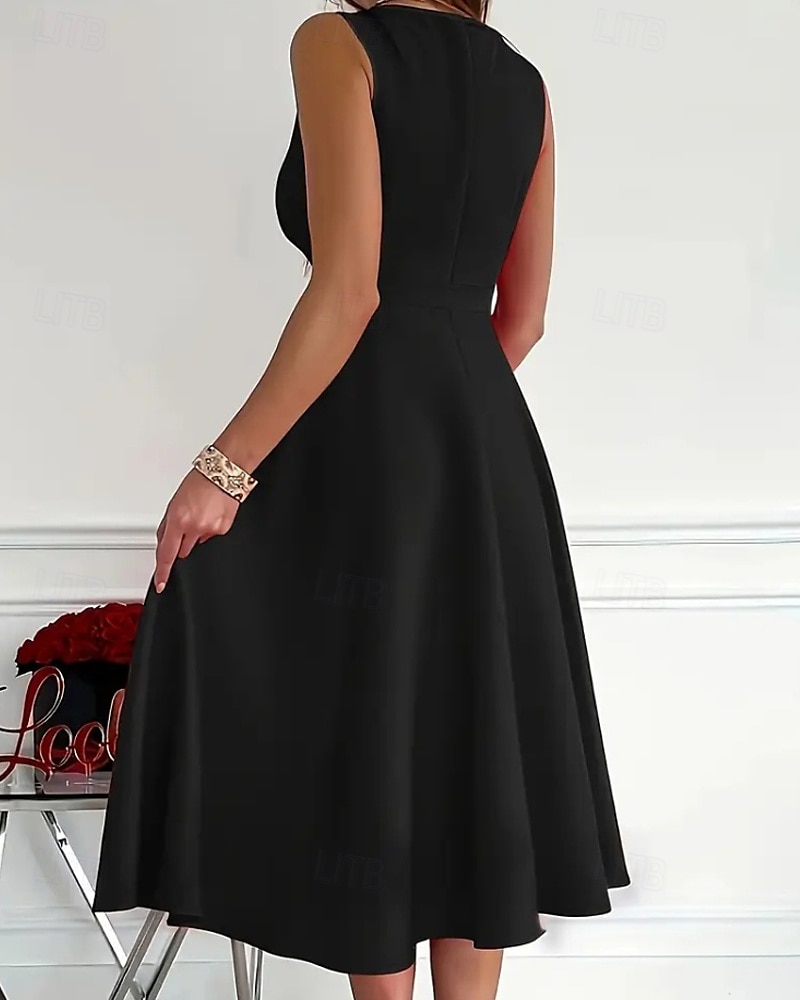 Femmes Robe Midi Robe d'été Mode Moderne Extérieur Vacances Quotidien Coupe régulière Uni Sans manches Col en V Noir Rouge Bleu Été de 2025 ? $22.99 –P4