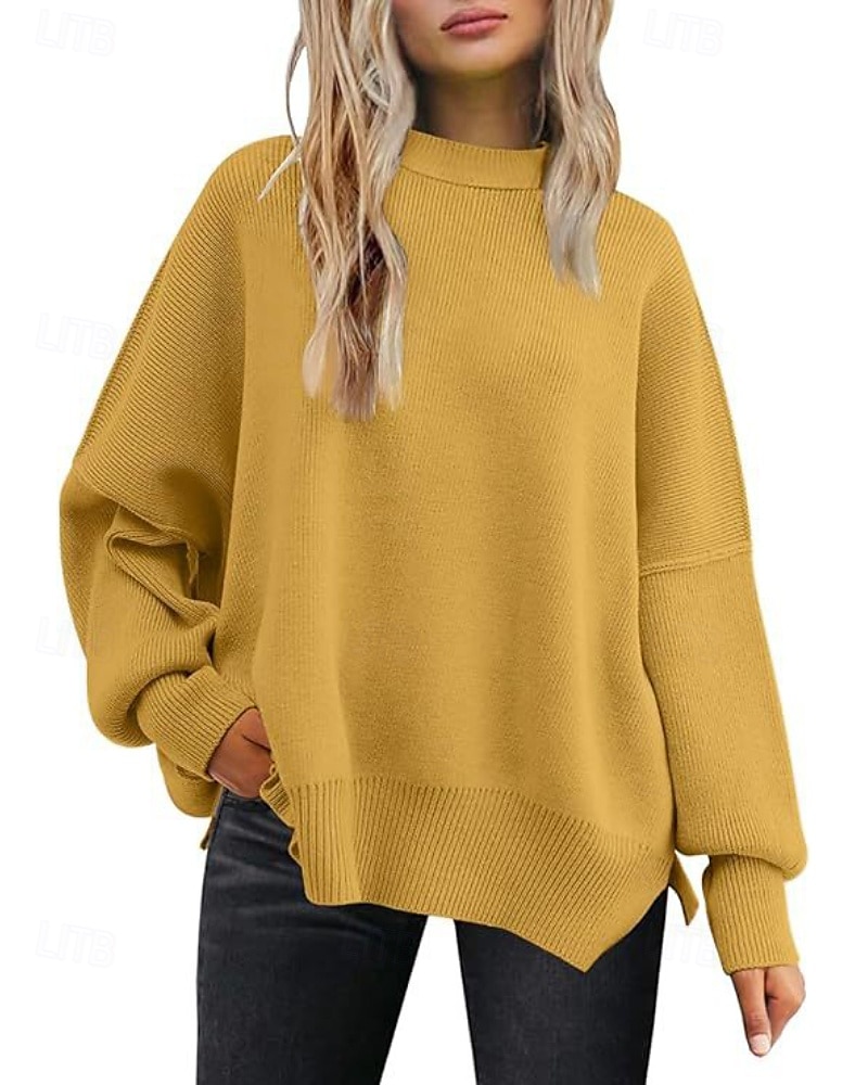 Women's Sweater Pullover Casual Solid Color Ribbed Crew Neck Knitted Long Sleeve Regular Tops Knit Going out Weekend Black White Fall 2025 - $28.99 –P10