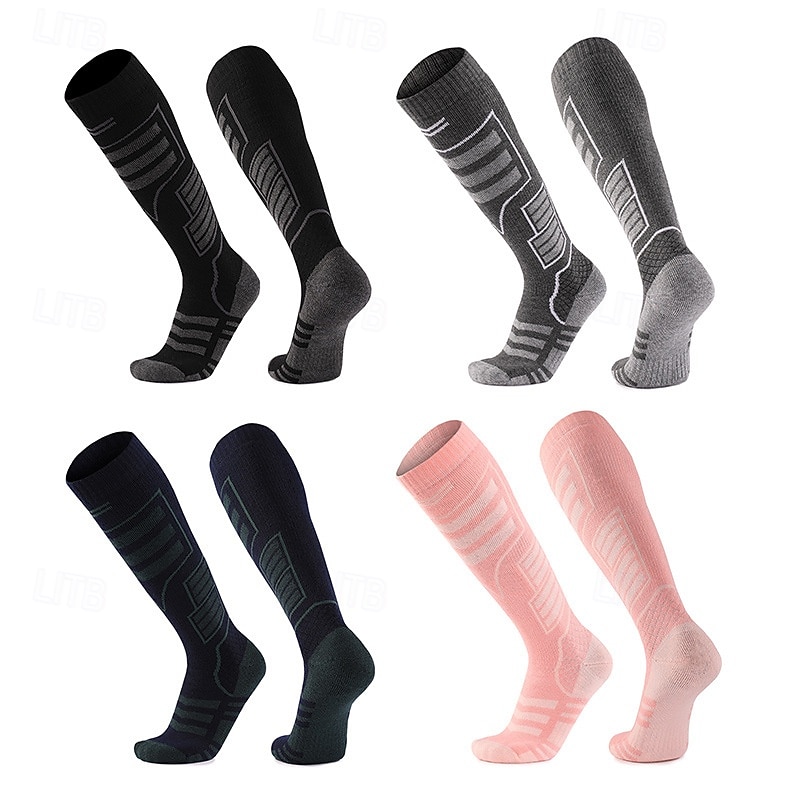 1 Pair Men's Women's merino wool socks Hiking Socks Sports Socks Thermal Warm Breathable Anti Blister Thick Outdoor Over The Calf Patchwork Merino Wool Dark Grey Black Pink for Ski / Snowboard 2025 - $17.59 –P1