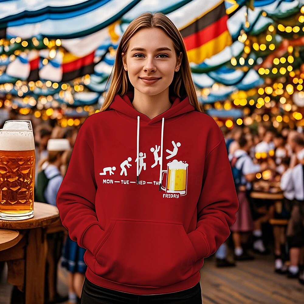 Pivo Oktoberfest Kapuce Tisk Přední kapsa Grafika Pro Dámské Dospělé Karneval Pivo Oktoberfest Horká ražba Dovolená Párty 2025 - $29.99 –P2