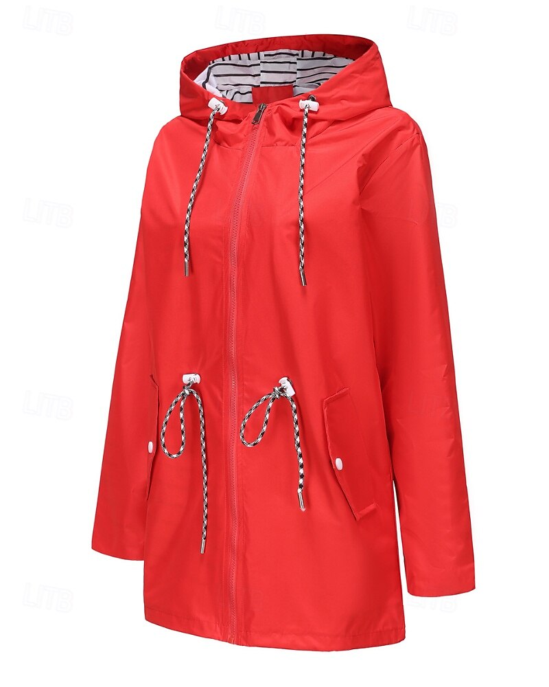 Women's Trench Coat Warm Comfortable Zipper Pocket Fashion Outdoor Plain Holiday Going out Zipper Regular Hooded Regular Fit Long Sleeve Outerwear Black Red Green Fall Winter 2025 - $31.99 –P4