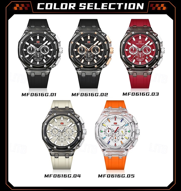 2026年 MINI FOCUS メンズ クォーツ 時計 ラグジュアリー 大ダイヤル ビジネス 腕時計 蛍光 カレンダー 日付 週 防水 シリコン ジェル 時計  コレクション – $58.99 –P3