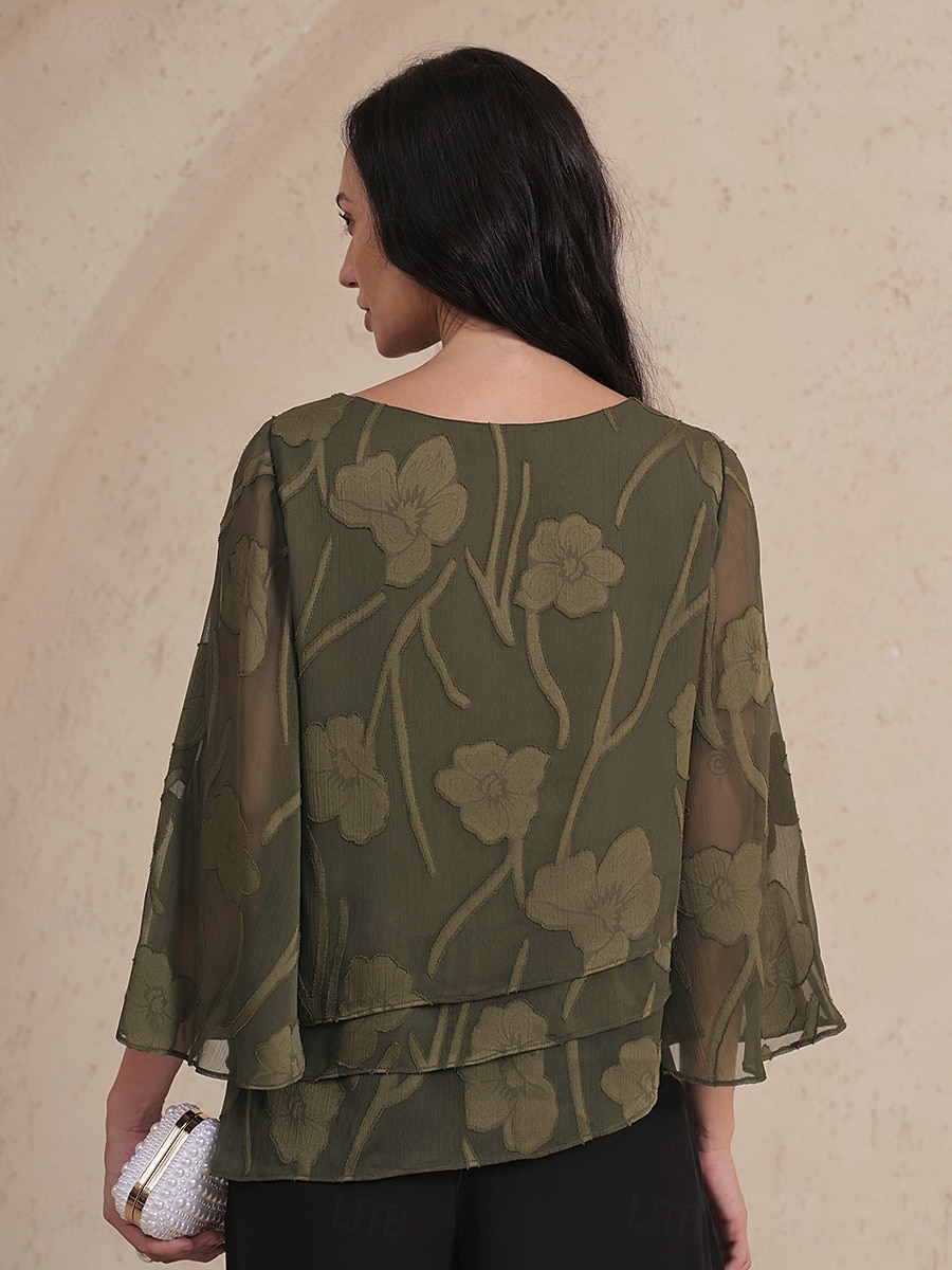 Dames Kanten overhemd Blouse Geklede topjes Chiffon-topjes Effen Kleur Bloemig Elegant Stijlvol Casual Halve mouw Flutter mouw Boothals Normale tops Bruiloft gast Werk Dagelijks Asymetrische zoom 2025 - $59.99 –P3