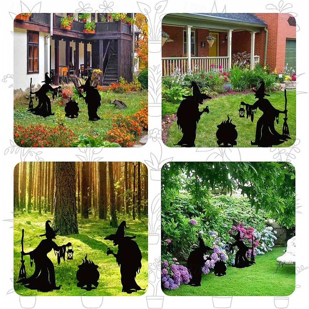 Decorazioni da giardino in metallo con streghe di Halloween festive, 3 streghe spettrali per decorazioni da esterno - picchetti da giardinaggio senza batteria, decorazioni da giardino in metallo del 2025 a $71.99 –P14
