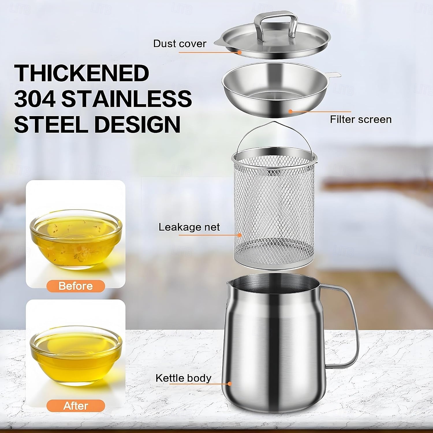 Panela de óleo de aço inoxidável 304 de 1,5 l/2 l com filtro, recipiente de gordura essencial para fritura profunda, filtro de óleo versátil de grande capacidade e multifuncional para fritar, ferver e de 2025 por $33.99 –P5